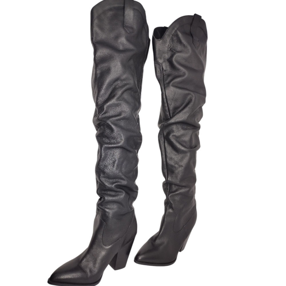 Steve Madden Landy Black Over The Knee Slouchy Pull On Western Boots Size 9 - Picture 5 of 11
